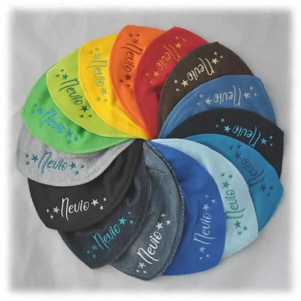 Dreieckstücher 3er Set, personalisiert, bunte Baumwolltücher mit unterschiedlichen Mustern, für Babys und Kleinkinder
