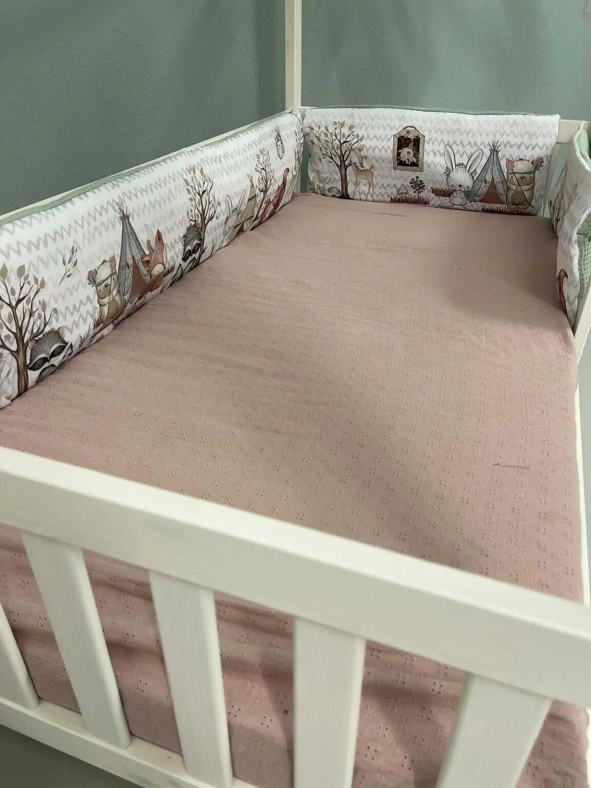 Babynestchen mit Waldfreunde-Design, weiche Schutzumrandung für Babybett, in verschiedenen Variationen, mit Waldtiere-Motiv