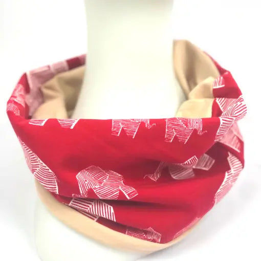 Roter Bio-Elefanten Loop von Mein Shop, variable Größe, weiches Bio-Material, handgefertigtes Design, für Babys und Kleinkinder