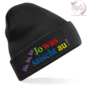 Strickmütze oder Beanie nach Wunsch bestickt, warm und bequem, mit personalisiertem Stickdesign, in verschiedenen Farben.