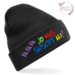 Strickmütze oder Beanie mit Wunschstickerei, warme Mütze aus Wolle, in verschiedenen Farben, von Mein Shop gefertigt