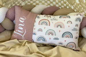 Pastellfarbenes Regenbogen-Babykissen, individuell zusammengestellt, weiches Kissen für Babys, von Mein Shop gefertigt