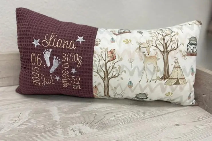 Waldtiere Babykissen in Mauve mit Waffelmuster, handgefertigt, individuell gestaltbar, bequem für Babys und Kleinkinder