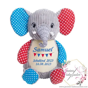 Rosa Harlequin Hase von Mein Shop, weicher Stoff mit buntem Muster, sitzend mit langen Ohren und freundlichem Gesicht