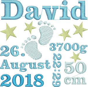 Besticktes Koala-Design mit Fußchen-Schrift, personalisierbar, auf Mosaik-Hintergrund, von Mein Shop.