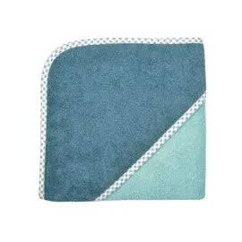 Zweifarbiges besticktes Kapuzen-Badetuch in Rauchblau und Kristallblau, weiche Baumwolle, bequem und stilvoll für den Strand oder Bad.