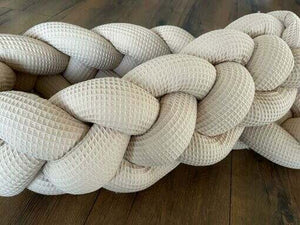 Handgefertigte 4-fach geflochtene Bettschlange von Mein Shop, Knotenschlange in Wunschkonfiguration, beige und braune Naturtöne