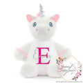 Weißes Einhorn mit Wunschbestickung, detailreiche Näharbeit, einzigartiges Design, als Variation in Mein Shop Sortiment.