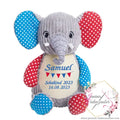 Bunter Elefant Harlequin Spielzeug aus der Mein Shop Kollektion, mit variabler Gestaltung, auf hellem Hintergrund.