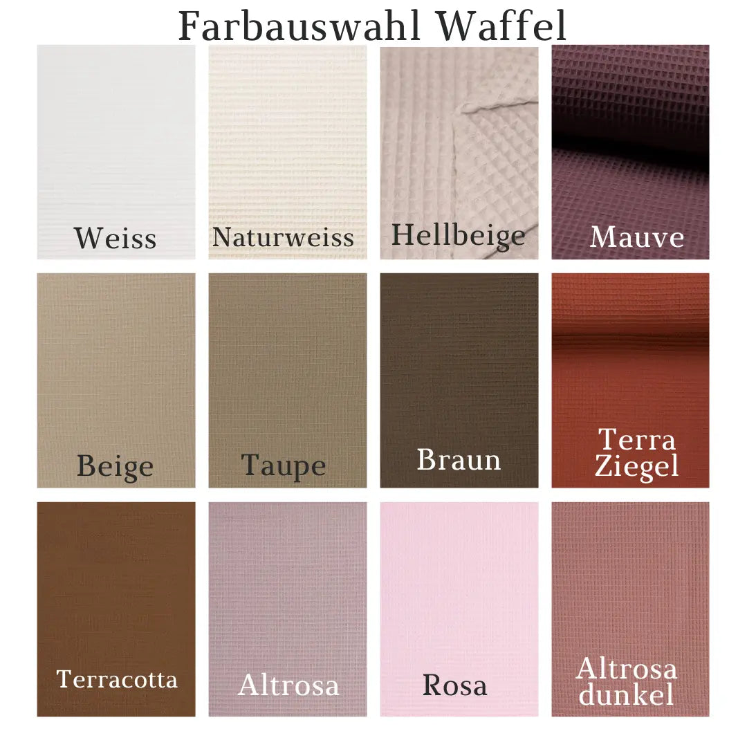 Verschiedene Wickelauflagen Konfigurator-Variationen mit Bettschlangen aus Musselin in verschiedenen Farben.