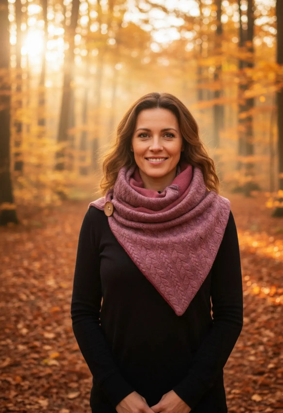 Dreieckstuch Wickelschal aus Zopfstrick in Mauve, einfaches modisches Accessoire, zeigt die gestrickte Textur und Farbe.