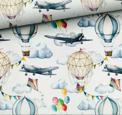 Bunte Ballons und Flugzeuge als Farbmuster zum Bestellen, einfache Produktpräsentation in lebendigen Farben