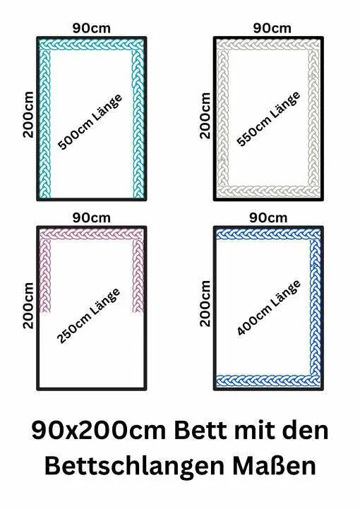 Handgefertigte 4fach-geflochtene Bettschlange in verschiedenen Farben, Knotenschlange aus Baumwolle, individuell nach Wunsch.